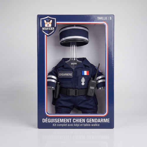 Coffret du déguisement chien gendarme WOUFICIER avec képi et talkie-walkie